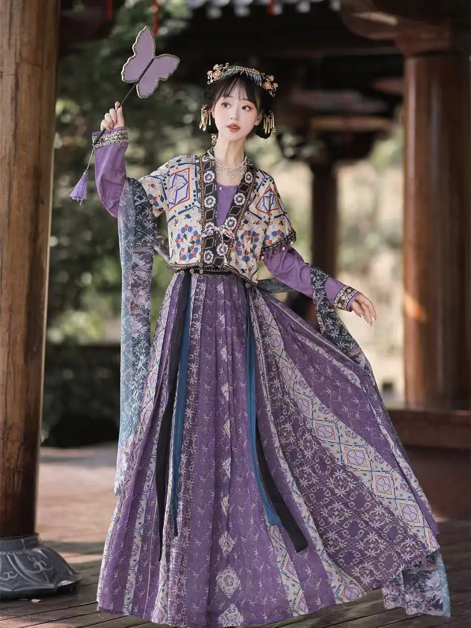Traditional Autumn Winter Hanfu Women's Tang Dynasty Half Sleeve Printing Costume Halloween Princess Cosplay Clothing Stage Suit
