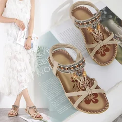 Women Fashion Flat Flower Rhinestone Sandals Open Toe Outdoor Wear Beach Sandals Luxury Sandals Women Designers Shoes Big Size