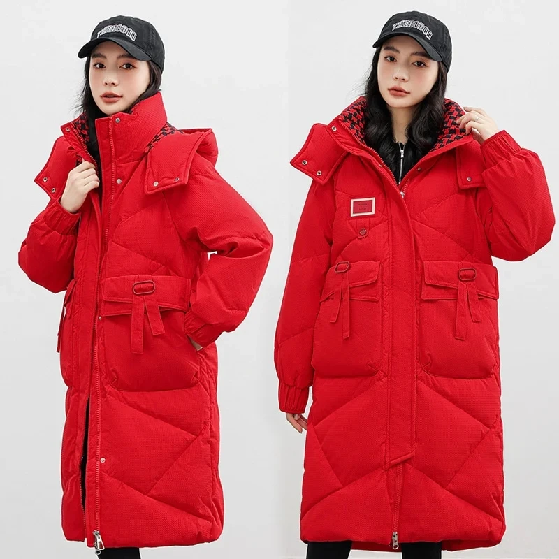 2023 inverno Parka con cappuccio cappotti lunghi da donna caldo piumino di cotone femminile Parka soprabito moda sciolto Snow Outwear giacche