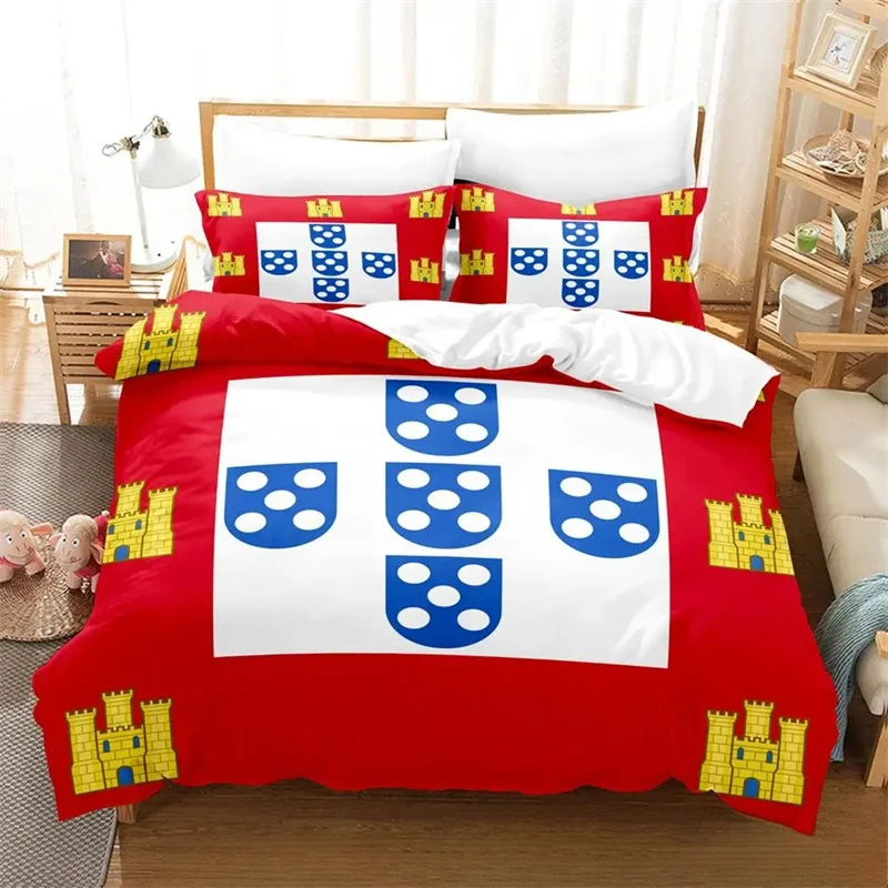 3D Print Portugal Flag Bedding Set,Duvet Cover Comforter Bed Set Quilt Cover Pillowcase,King Queen Twin Size Boys Girls Adults