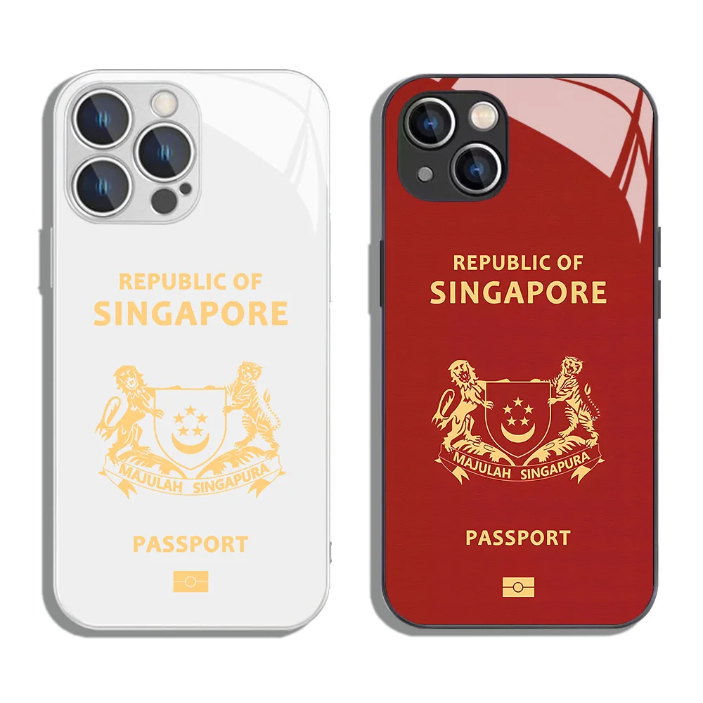 Singapore Passport Metallic-Color Phone Case For iPhone X XR XS 16 15 14 13 12 Mini 11 Pro Max 7 8 SE20 Plus Glass Hard Cover