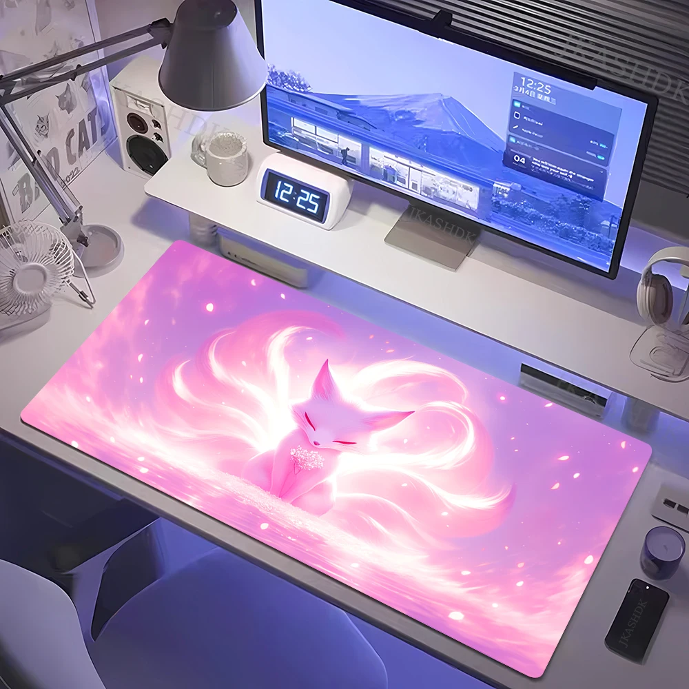 

Большой коврик для мыши, коврик для игрового геймера, скоростной настольный коврик с милыми животными, розовая лиса, настольный коврик, офисные аксессуары, нескользящий коврик для клавиатуры ноутбука