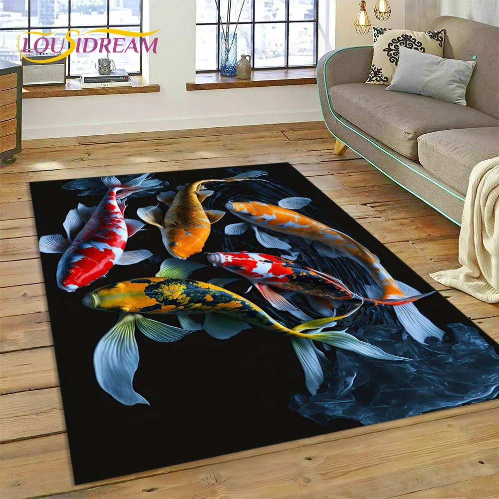 

Naturalize Koi Carp Yin Yang Fish Cartoon Carpet Rug for Home Living Room Bedroom Sofa Doormat Decor,Kids Area Rug Non-slip Mat