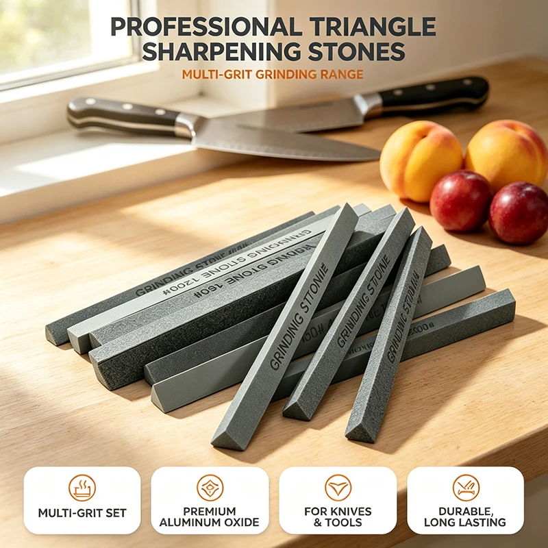 Chef Knife Sharpener Whetstone Set 80-3000 Grit Silicon Carbide Sharpening Stone Triangle Oil Stone for Kitchen Knife Scissors