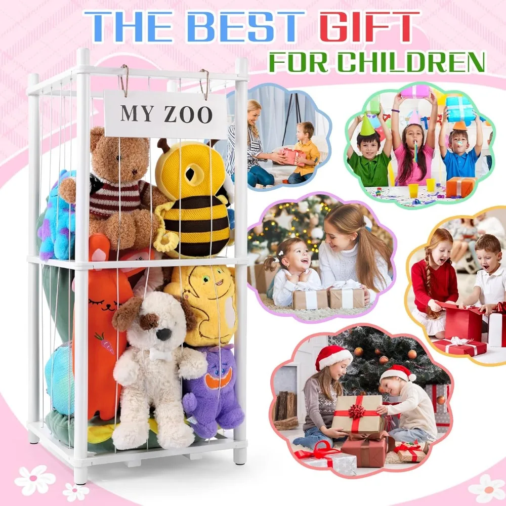 منظم حيوانات الغابات: رف خشبي موفر للمساحة لألعاب الأطفال المحشوة