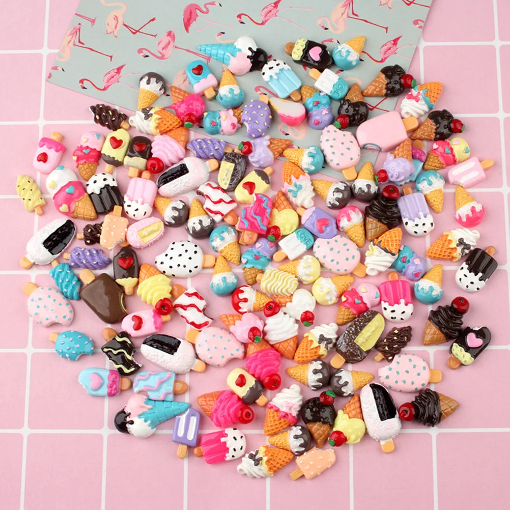 

100Pcs Ice Cream Resin Accessories Mixed Colors Styles DIY Blessing Bag Material Scrapbooking Mobile Phone Shell Craft Supplies