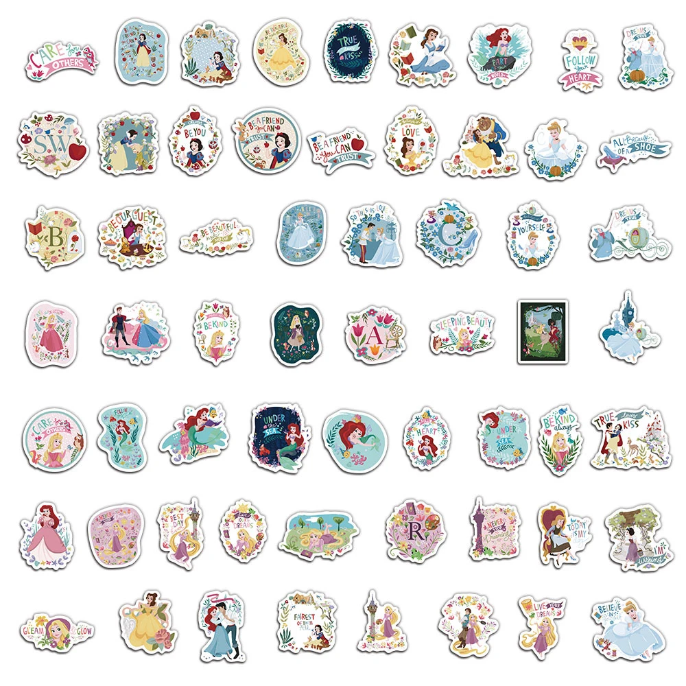 10/30/60pcs Disney Princess Graffiti adesivi simpatico cartone animato decalcomanie per bambini giocattolo valigia notebook telefono ragazza adesivo decorazione