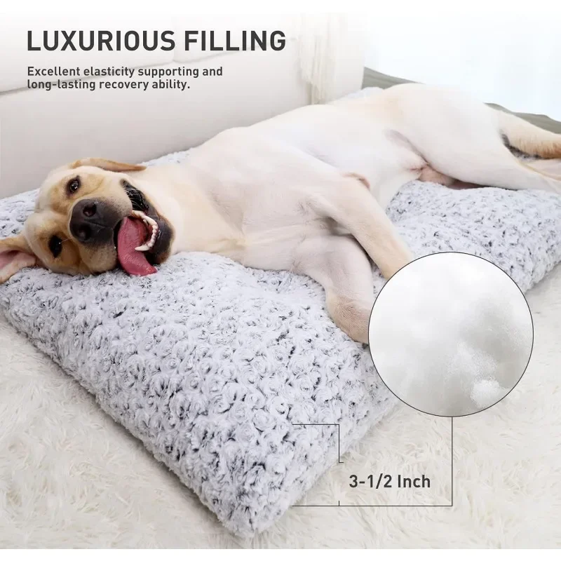 Washable Dog Bed Deluxe Rose Plush Soft Dog Crate Fulffy Comfy Beds Bite Resistant Non-Slip Pets Sleeping Mat for Large Dog