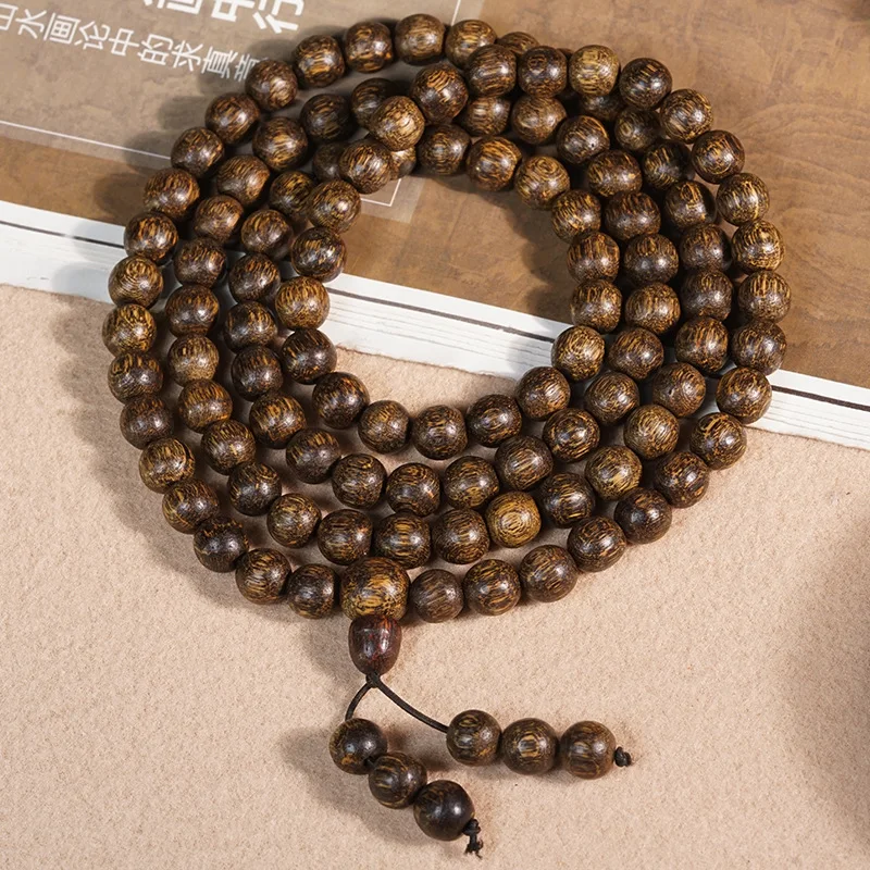 

108 Beads Dalagan Yellow Agarwood Bracelet Buddhist Prayer Beads Unisex Wrist Jewelry Gifts