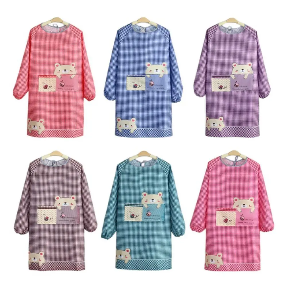 Cartoon Bear Long Sleeved Women Overall Apron Full Wrap Cooking Cooking Smock Antifouling Household Adult Bib Restaurant