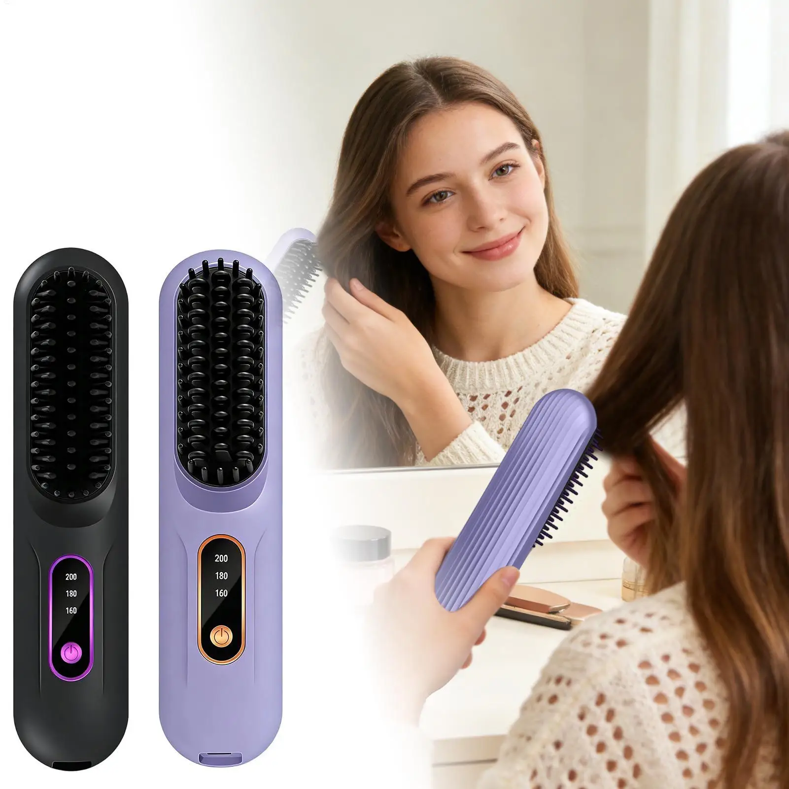 

Hair Straightener Brush 3-Temp LCD Display Cordless hair straightening comb heated hair straightener for Women Girls Long Short
