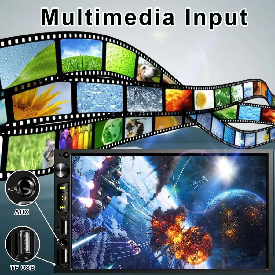 ستيريو سيارة مزدوج الدين 7 بوصة مع Apple Carplay، راديو سيارة FM بلوتوث، كاميرا احتياطية، شاشة لمس HD IPS 1024 600، مرآة Lin، Bui