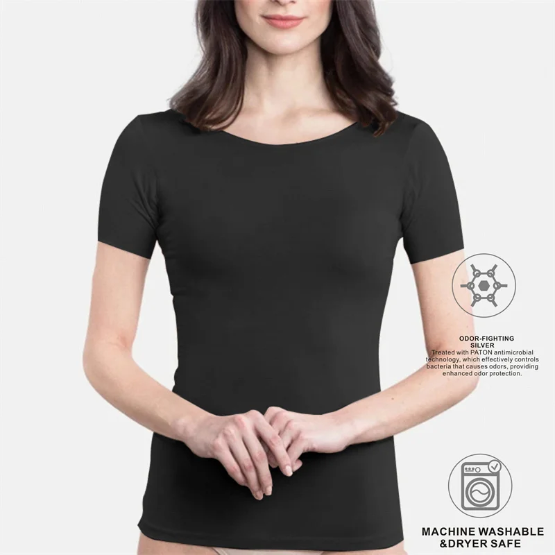 Spandex Slim Fit Tee Sweatproof Undershirt T-shirt For Women With Underarm Padding Women's Round Neck Tshirt