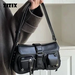 Korean Black Shoulder Bags Gothic Style Luxury Designer Y2K Small Square Handbag For Hot Girl Rock Punk Hiphop Lipstick Purse