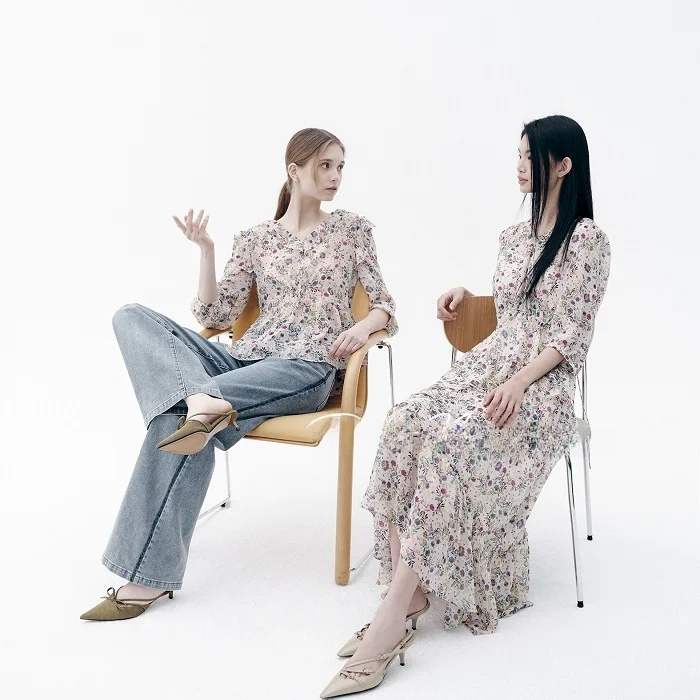 Falda larga de gasa con estampado Floral para ir al trabajo Dr V-ne Dstring coreana Sle cintura suelta ort Sve Summer Dr