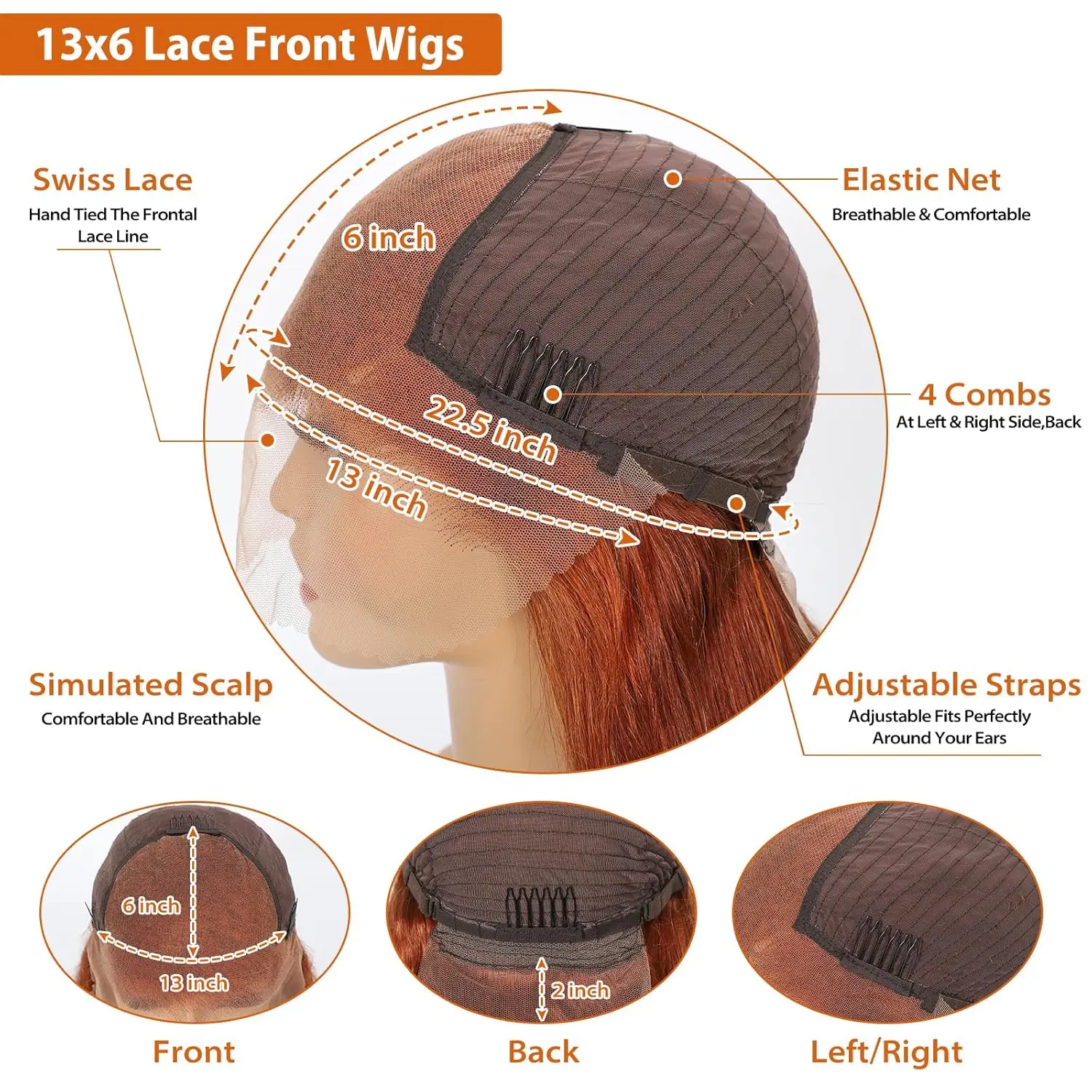 Ginger Wig Human Hair Straight 13X6 Lace Front Human Hair Wigs Pre Plucked 350# Colored HD Lace Frontal Wig Human Hair For Women image 5