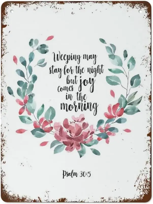 Lustiges Vintage-Blechschild „Joy Comes in the Morning“ – Christlicher Bibelvers Metallposter Blechschild Kunstdekor für Zimmerdekoration