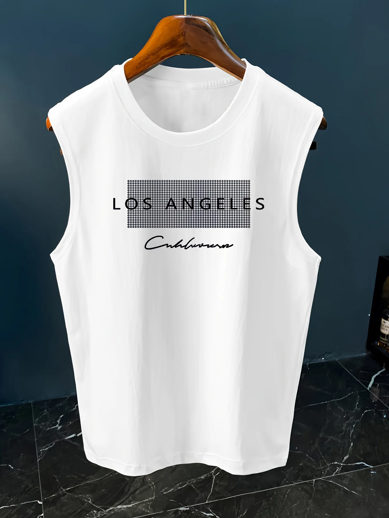Men's summer casual sports loose Los Angeles letter pattern print comfortable and breathable round neck sleeveless vest