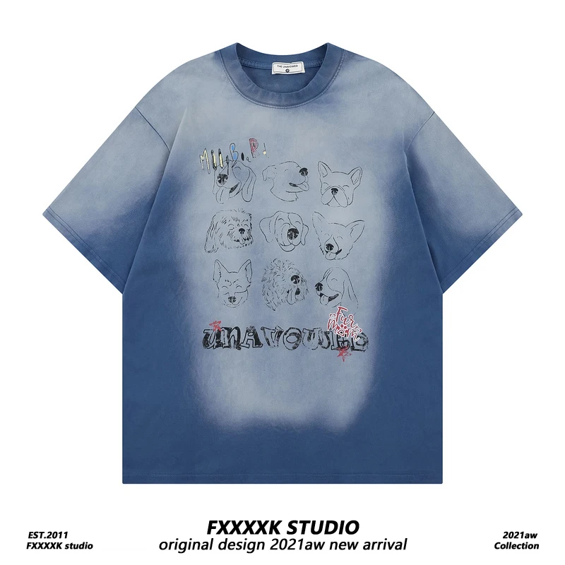 

Мужская футболка FXK Original High Street с принтом милого мультяшного песика, трендовая, брендовая, окрашенная, в стиле хип-хоп