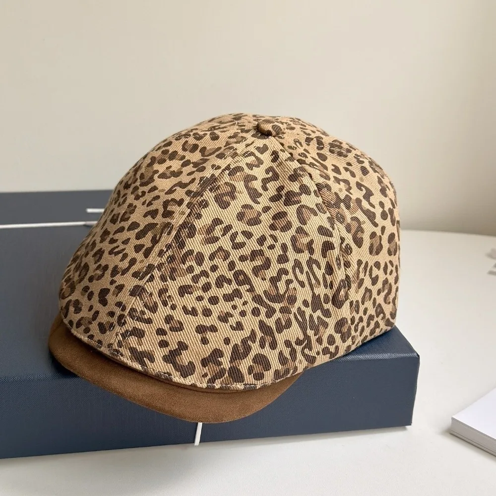 

Casual Vintage Leopard Print Beret Flat Y2k Leopard Newsboy Cap Classic Versatile Painter Cap Spicy Girls
