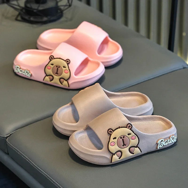 الأطفال النعال لطيف الكرتون فتاة إيفا النعال المنزل 2-16 سنة كابيبالا الأولاد عدم الانزلاق لينة سوليد نعال حمام