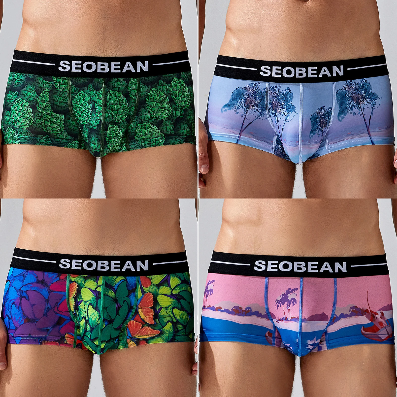 

Комплект из 4 мужских трусов-боксеров SEOBEAN с низкой талией и принтом дракона U-образной формы, удобная легкая модная верхняя одежда