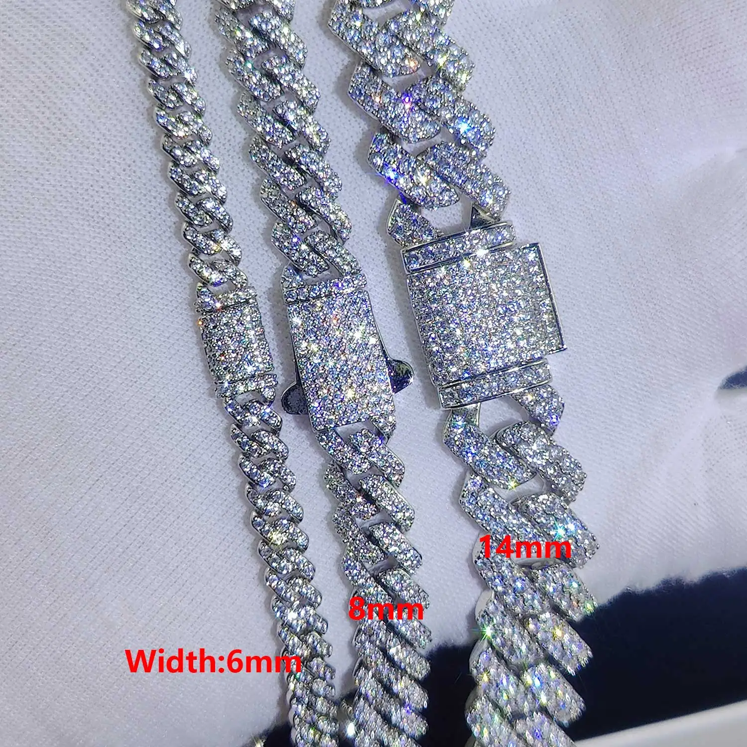 

Drop shipping 6/8/14mm Width Iced Out Cubic Zirconia Cuban Chain 1-2 Row Miami Cuban Link Necklace for Rapper Hip Hop Jewelry