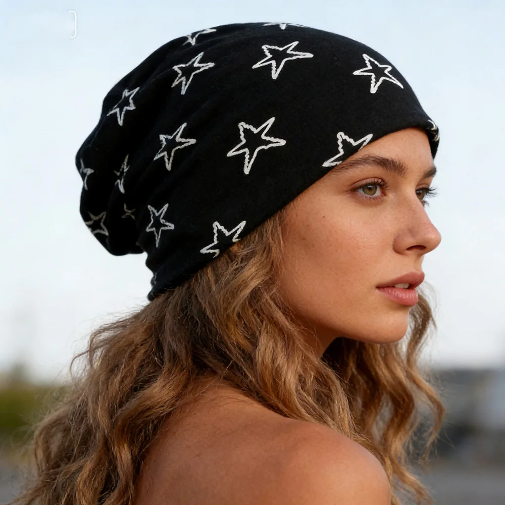 Women Beanies Stars Design Men Adult Autumn Winter Soft Hats Girl Thin Boy Ladies Chemo Loss Hair Alopecia Feminino Cap HT070