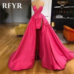 RFYR Pink Stain Prom Dress V-Neck Party Dresses A Line Sleeveless Celebrity Gowns Pleats Wedding Party Dress вечерние платья