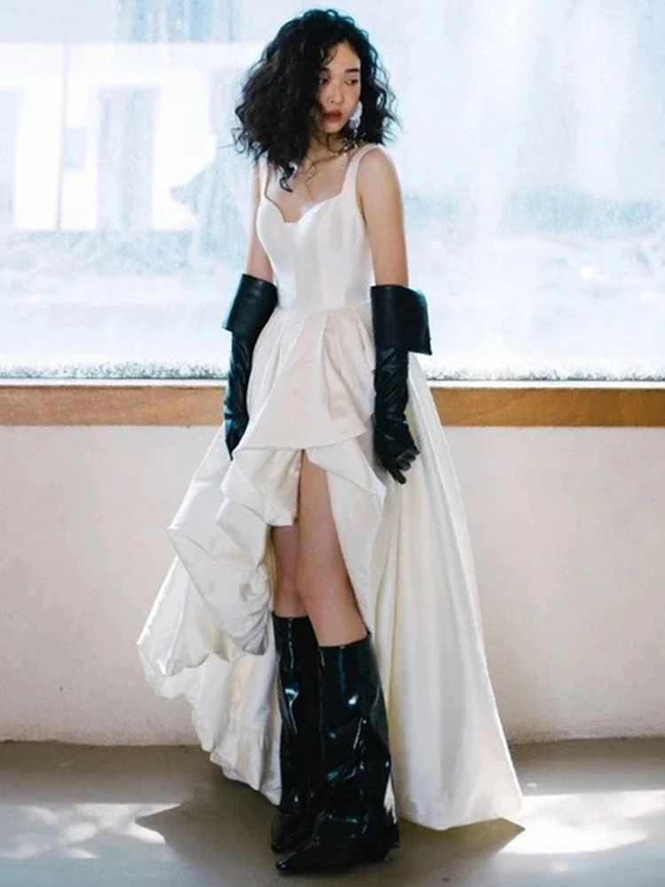 White Strapl Evening Gown Wedding Dr for Women Engagement Travel Photoaphy Pre-ort Post-Long White Skirt