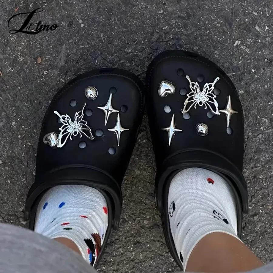 1set INS Butterfly Heart Detachable Shoes Chain Shoe Buckles Decor Canvas Board Shoes Accessories Creative Shoe Vintage Jewelry