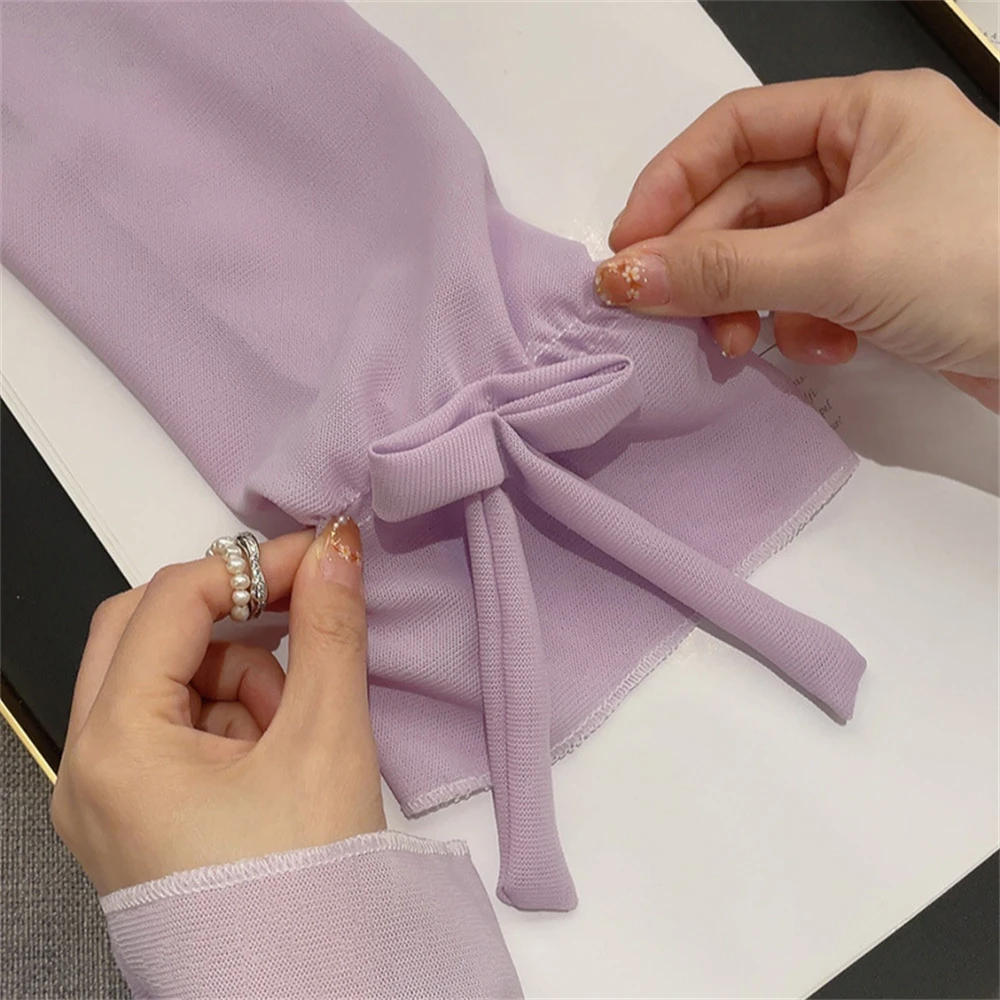Couverture de manches en mousseline de soie avec nœud pour femme, protection solaire, manches de glace, chauffe-bras d\'été, accessoires de mode,