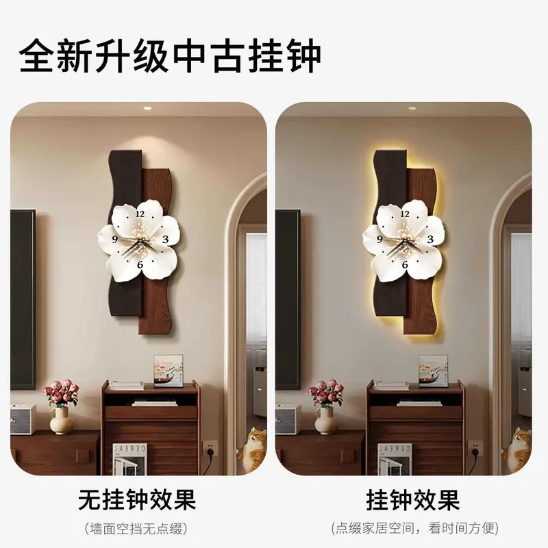 for 2026 New Double Layer 3D Luminous Clock Cream Style Living Room Flower Wall Clock Household Silent Wall Hanging