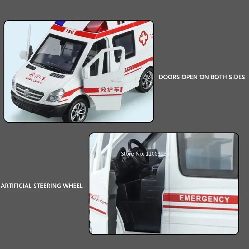 Ambulance RV Legering Auto Speelgoed Diecast Model Deuren Geopend Licht Geluid Voertuig Wiel Trek Miniatuur Auto Kindercadeau