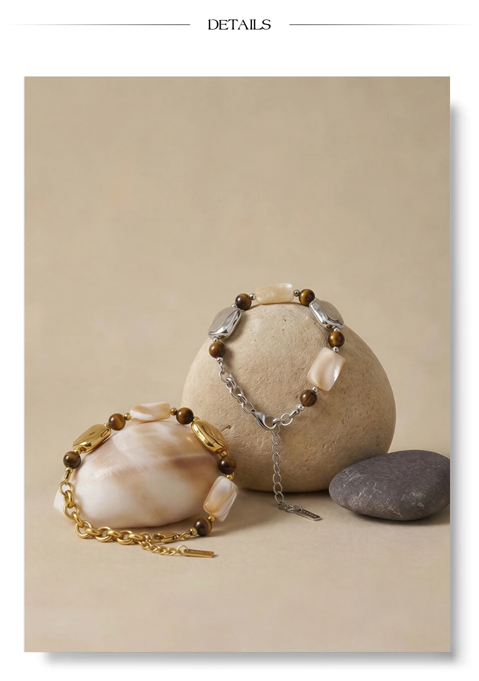 Yhpup Edelstahl-Armband mit natürlicher Muschel und Tigerstein, handgefertigt, empfohlenes handgefertigtes, exquisites, bezauberndes Schmuckstück – Detail 5