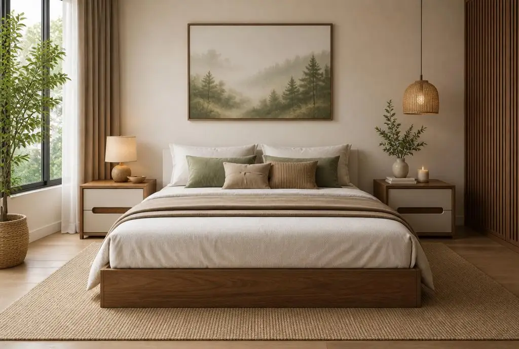 GarveeLife Minimalist Wooden Platform Bed Frame – Low Profile, Floor-Standing with Solid Wood Slats, No Box Spring Needed, Easy Assembly for Small Spaces – Walnut_QUEEN