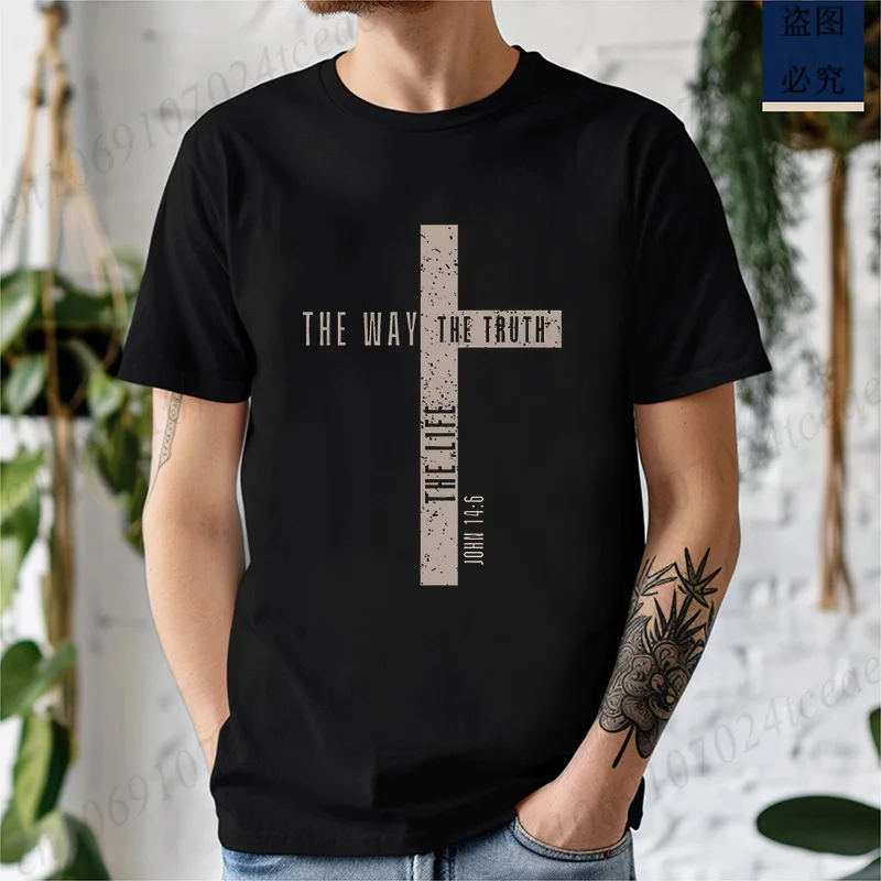 Men Jesus Is King Graphic T-Shirt The Way The Truth The Life Tee Short Sleeve Casual Summer Top Bible Verse Jesus T-Shirts Gift