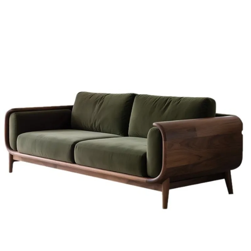 Chinese-style North American black walnut sofa fabric modern simple straight solid wood living room large apartment
