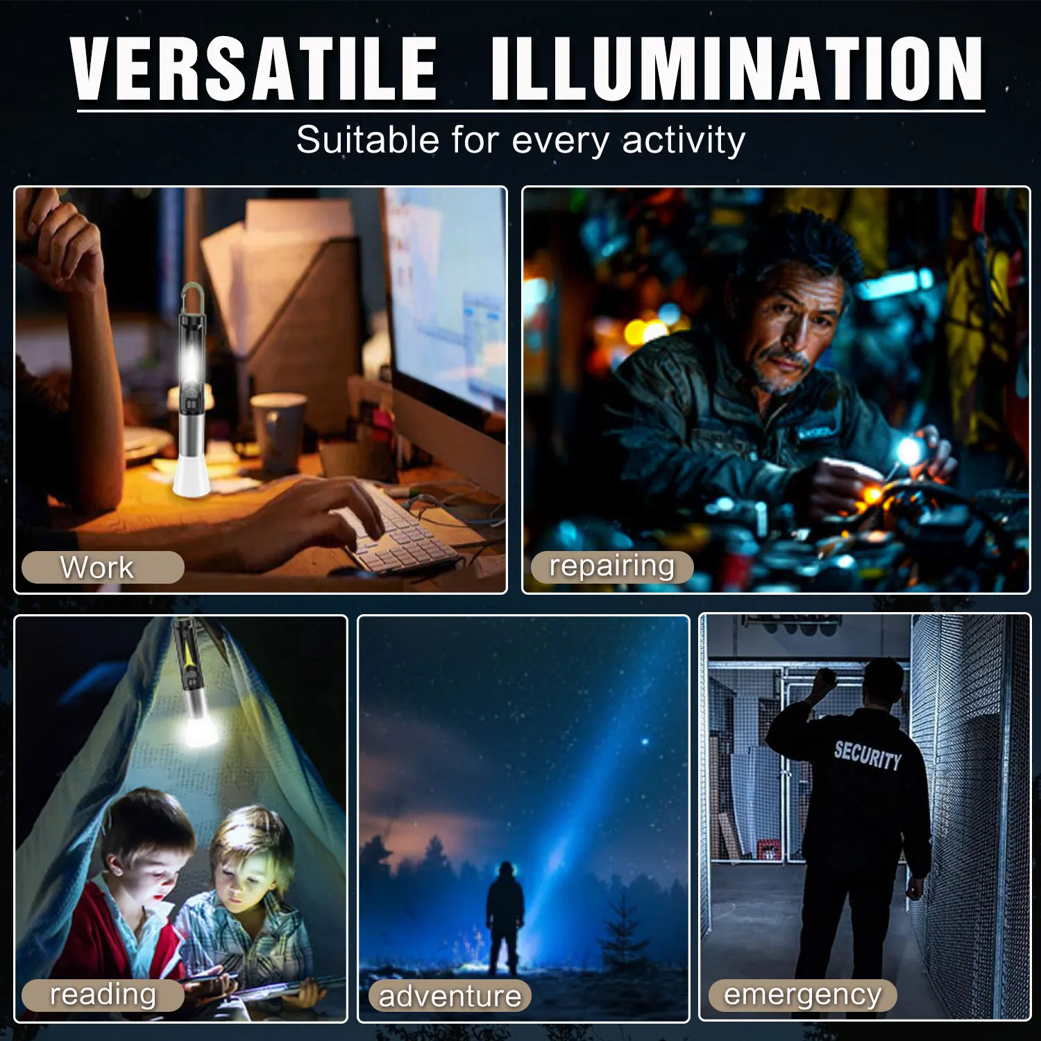 Portable Multifunction LED Flashlight Camping Lighting Lantern Side Light Long Battery Life Outdoor Fishing Waterproof Handlamp