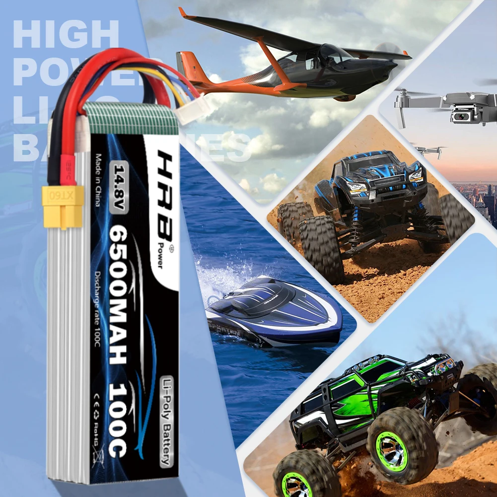 HRB 4S 14.8 فولت 6500 مللي أمبير RC يبو بطارية مع XT60 موصل 100C ل 1/10 1/12 RC سيارة شاحنة الوحش RC الطائرة بدون طيار FPV طائرة RC قارب