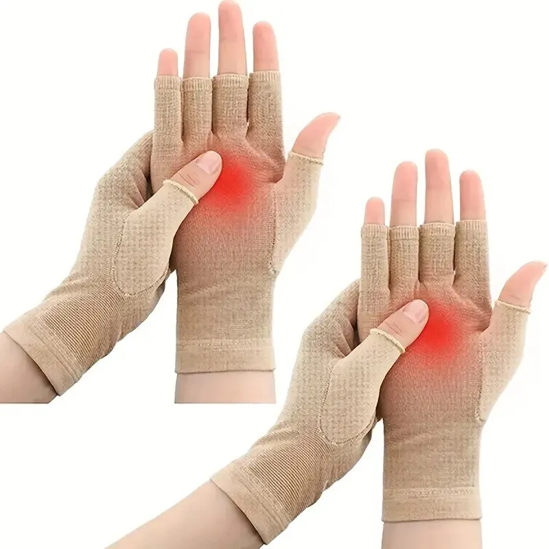 1 Pair Half Finger Compression Gloves Joint Care Non-slip Sports Pressure Fitness Cycling Gloves Breathable Non-slip Gloves