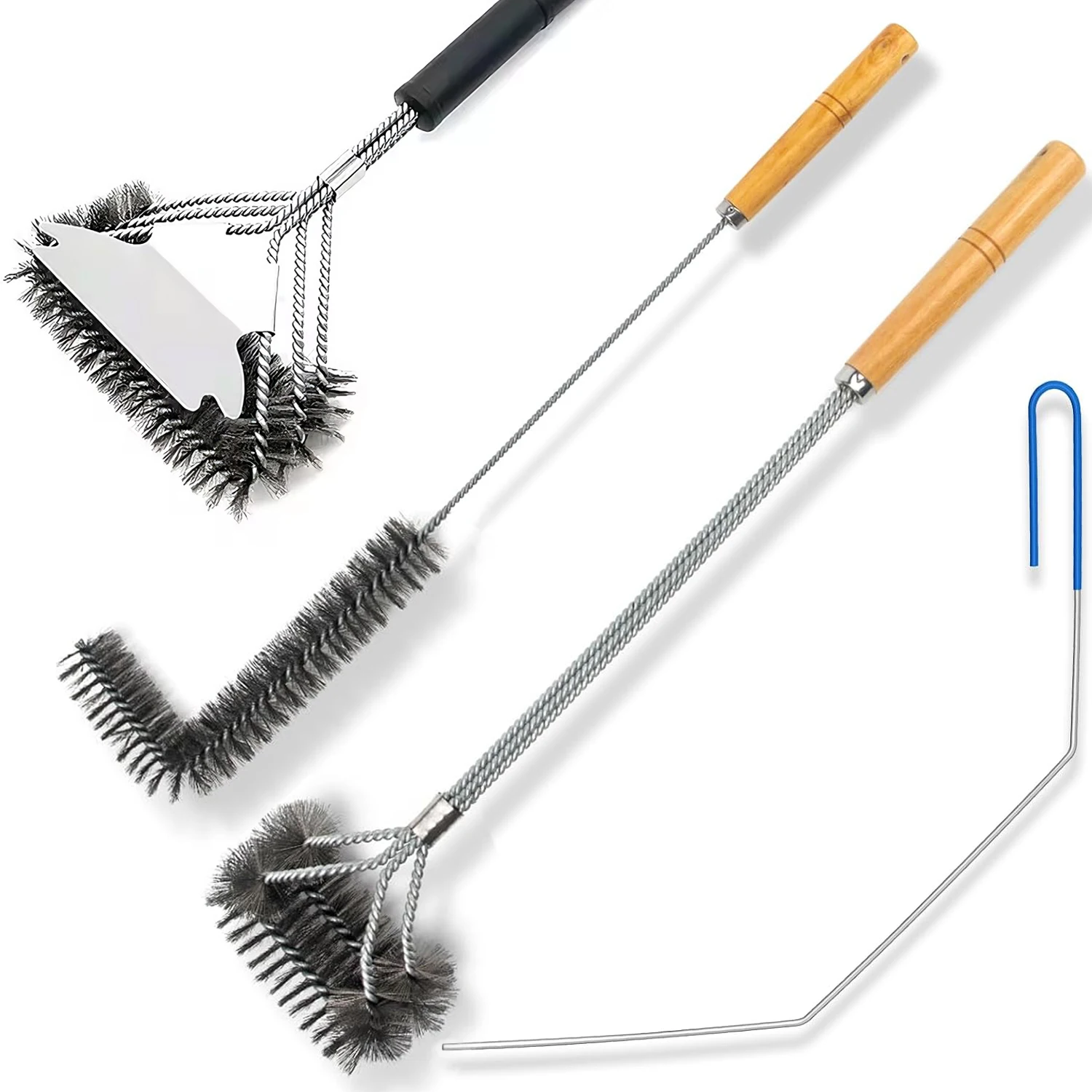 4Pcs Brass Bristles Fryer Cleaning Tools L Shaped Fryer Cleaning Brush Deeping Fryer Cleanout Rod Long Handle Deeping Fryer