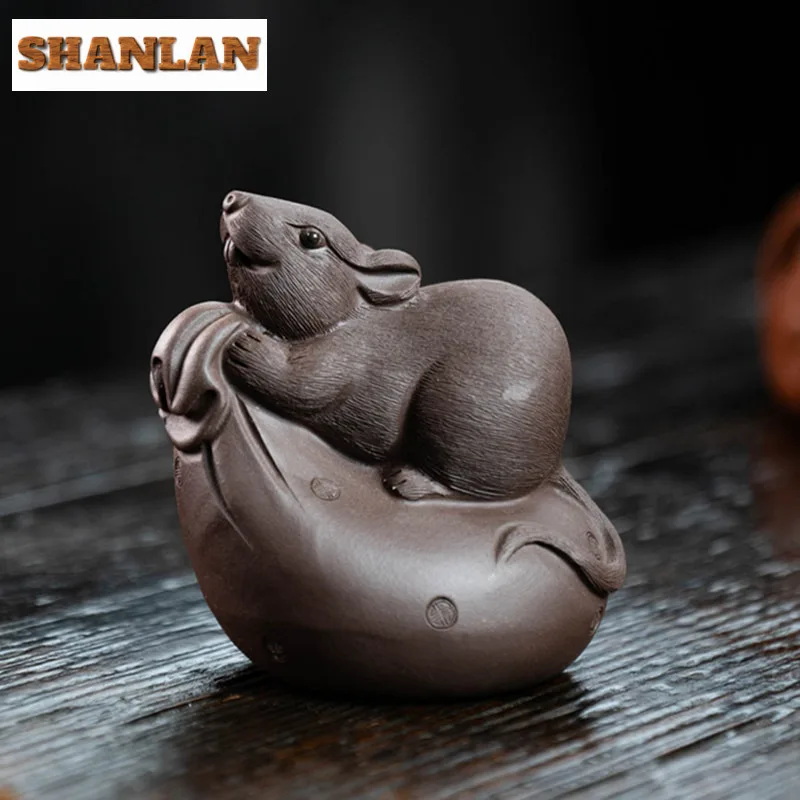 

Wealth Mouse Zisha Woolen Cloth Bag Zodiac Mouse Tea Pet Elegant Exquisite Miniature Tea Figurine Play Toys Tea Statue Ornaments
