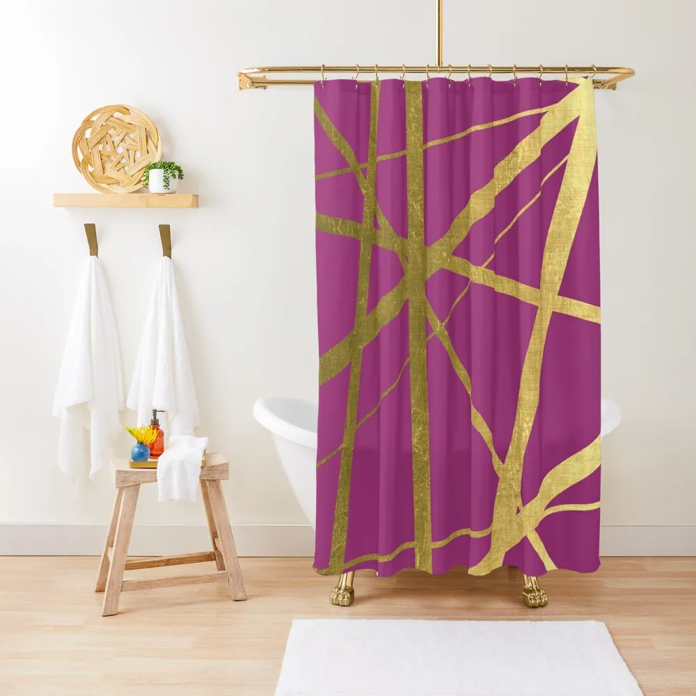 

Magenta and Gold Geometric Luxe Shower Curtain Modern Accessory Bathrooms Elegant Bathroom Bathtub Curtain