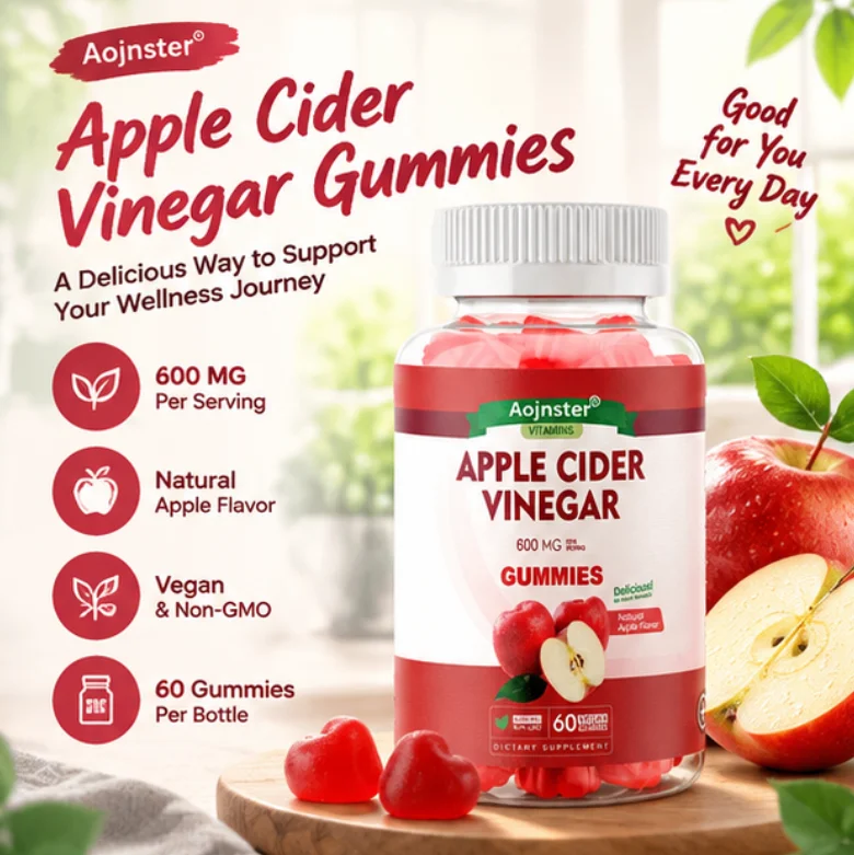 Apple Cider Vinegar Gummies 600mg Natural Apple Flavor Vegan Gluten Free Non GMO Dietary Supplement 60 Count