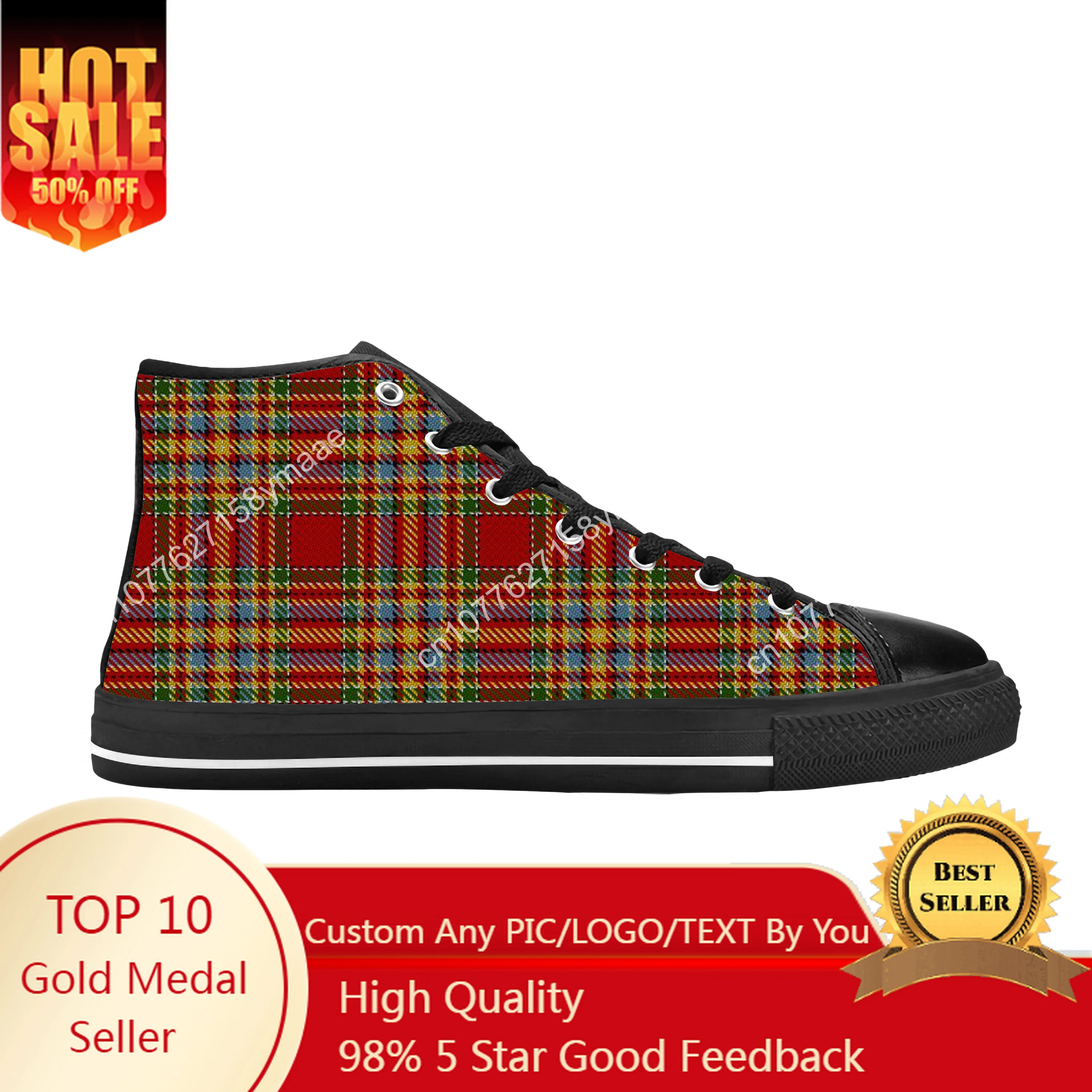 

Hot MacCulloch Scottish Stewart Clan Tartan Plaid Casual Cloth Shoes High Top Comfortable Breathable 3D Print Men Women Sneakers