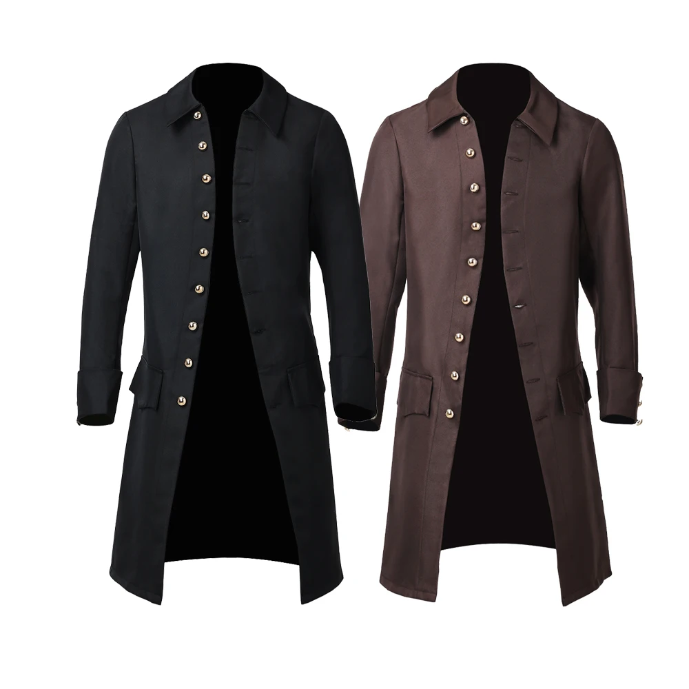 Vintage Steampunk Coat for Men Cosplay Colonial Medieval Gothic Reenactment Jacket