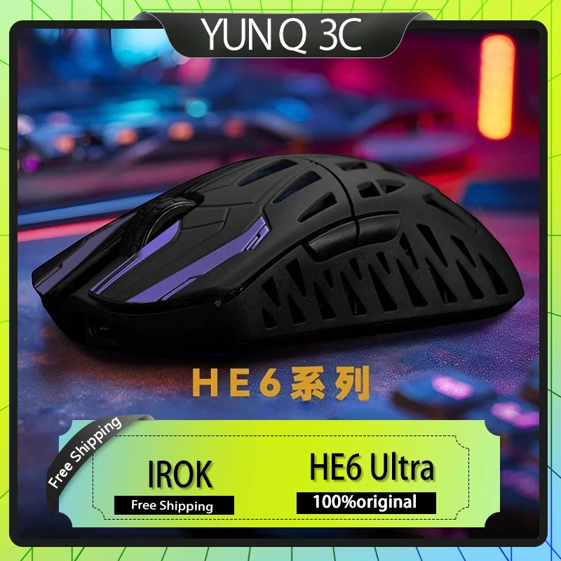 

IROK HE6 Ultra Mouse Tri Mode Mouse Paw3950 Wireless 8000Hz Carbon Fibre Lightweight Gaming Mice For Valorant CS2 PC Accesssory