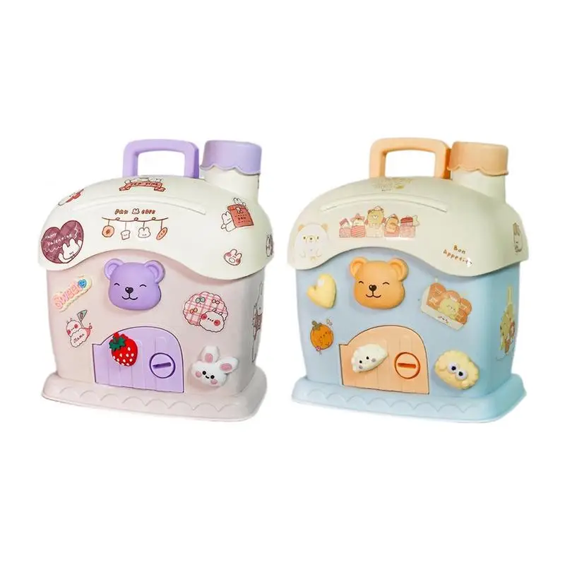 Cute Money Bank Cream House Money Coin Bank Box With Key Storage Boxes Saving Money, Saving Pot For Home Table Decoration