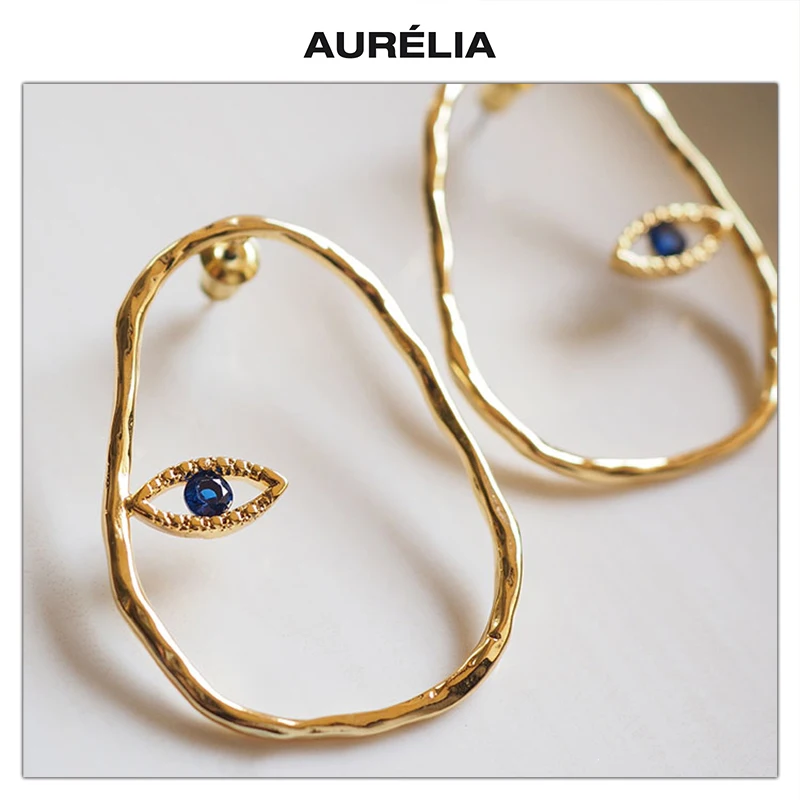 

Fashion Irregular Gold Line Blue Zircon Earrings Women Unique Design Exaggerated Jewelry Accessories